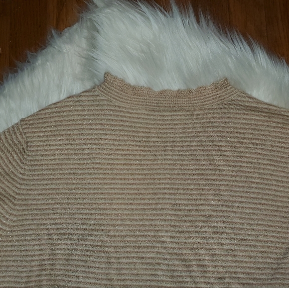 LOFT Peach Striped Shimmer Button Up Cardigan - Picture 8 of 11